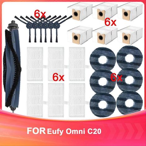 Accessoires compatibles avec Eufy Omni C20 : sac à poussière, filtre HEPA, rouleau, brosse latérale, chiffon de rechange (1/5)