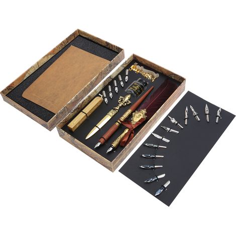 Feather Pen Set Calligraphy Writing Drawing Quill Dip Kit Vintage Art Craft CollectionSP248006R Wine Red (1/5)