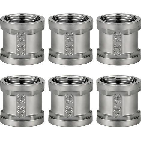 6 Pièces Connecteur Double Raccord Inoxydable 3/4" IG/IG, Manchon Acier Inoxydable Double Femelle, Manchon en Stainless 3/4 Pouce Filetage Femelle, Raccord Fileté pour Chauffage Système Eau Potable (1/5)