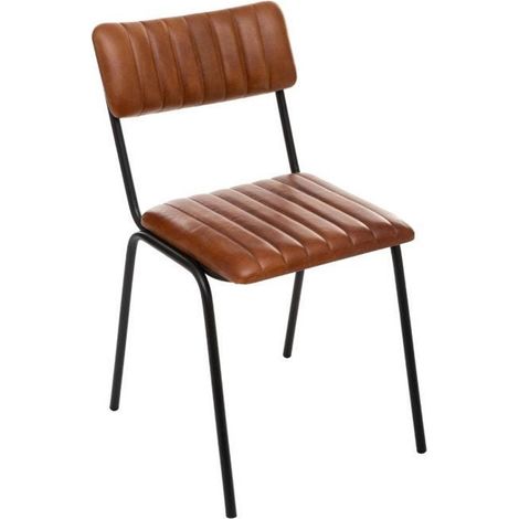 Lot de 4 chaises coloris Cognac en cuir / fer - Longueur 46,5 x Profondeur 51,5 x Hauteur 78 cm -PEGANE- (1/3)