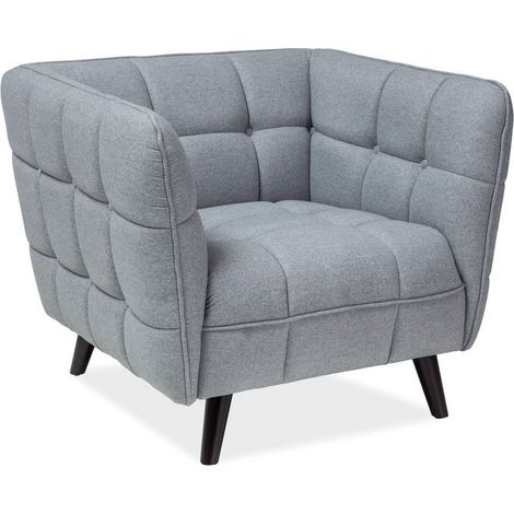 Fauteuil design carré capitonné velours gris Compi (1/2)
