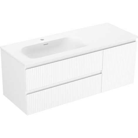 Mexen Rivel 120 cm Badezimmerschrank mit linkem Vela Waschbecken, 2S, 1D, gerillt, weiß matt - 91A23-12047-3-BBFFF01-W23L01 (1/5)