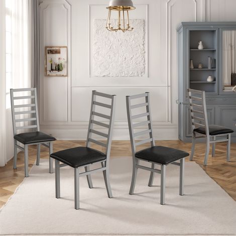 REDOM Chaise de salle à manger Dossier haut Sans accoudoirs Coussin épais cuir PU Pieds en acier Gris (1/5)
