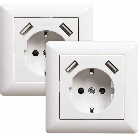 2 Steckdosen mit USB-Anschluss (max. 2 Stück) Unterputz-Wandsteckdose mit USB-Anschluss, Weiß, System 55, Hochglanzweiß (1/4)