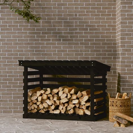Kaminholzregal Schwarz 108x73x79 cm Massivholz Kiefer (1/5)