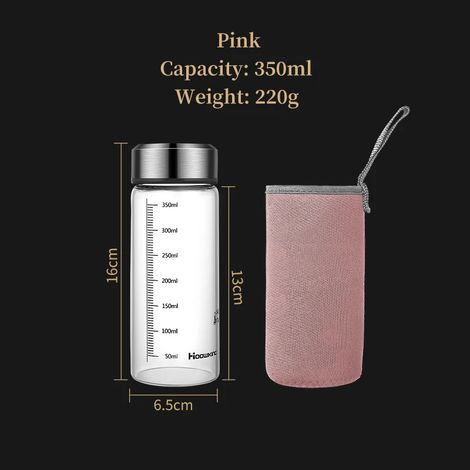 (Rose, 350 ml) Bouteille d'eau portable en verre, thermos, avec graduations, adaptée aux sports de plein air. (1/5)