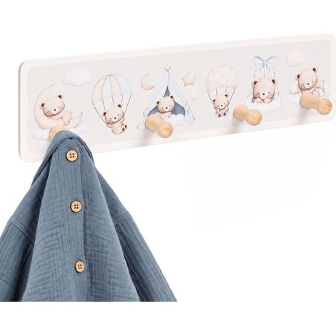 Kindergarderobe mit 4 Haken, MDF & Kiefernholz, 10 x 38 cm (1/5)