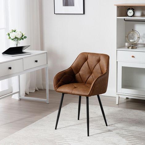 WOLTU 1x Esszimmerstuhl, Küchenstuhl ergonomische, Loungesessel Polsterstuhl mit Armlehnen Rückenlehne, aus Vintage-Kunstleder Metallbeine, für Küche Esszimmer, Wohnzimmer, Schlafzimmer, Braun (1/5)