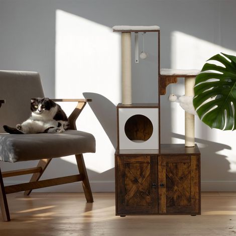Tiragraffi per gatti con cassettiera lettiera 128 cm (1/5)