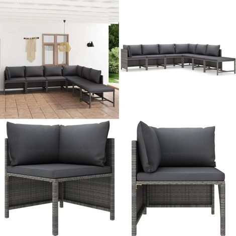 Salon de jardin 7 pcs avec coussins Résine tressée Gris - Salon De Jardin - Mobilier De Jardin - Ensemble De Salon - Meubles De Jardin - Résine Tressée - Home & Living (1/5)