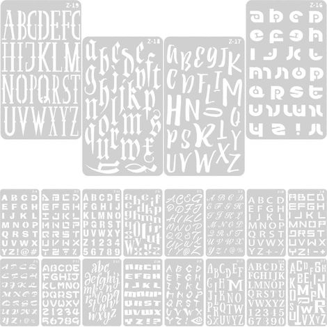20 feuilles de pochoirs de lettres pour peinture sur bois, pochoirs de loisirs créatifs réutilisables, lettres en plastique (A6)-17.80X10.00X0.10CM-White