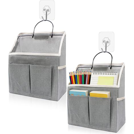 2 Pièces Organisateur de Chevet Suspendu en Tissu Oxford, Sac de Rangement Mural, Poche de Lit Panier a Suspendre pour Bureau, Lit de Chambre, Cuisine (1/5)