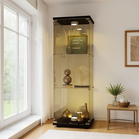 Vitrine Salon avec Éclairage tactile, Vitrine en Verre avec 1 porte et 3 étagères, moderne Meuble Vitrines, pour chambre, salon et salle à manger, 42 x 36 x 125 cm, Noir (1/5)