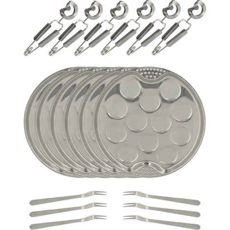 MENASTYL - Service à escargots de 18 pièces - 5040063 - 6 assiettes à 12 escargots Ø19cm + 6 pinces à escargots + 6 fourchettes à escargots en acier inoxydable (1/5)