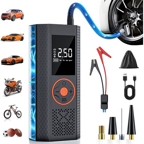 Gonfleur de pneus de voiture rechargeable avec manomètre numérique,idéal pour motos,vélos,véhicules,scooters électriques,jouets gonflables,ballons