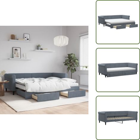 Tagesbett Ausziehbar mit Schubladen Dunkelgrau 90x200 cm Samt - Ausziehbares Tagesbett - Ausziehbare Tagesbetten - Schlafbett - Gästebett (1/5)