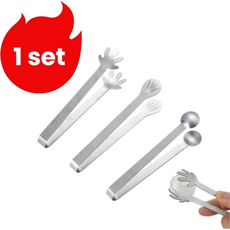 Pince à glace en acier inoxydable multifonctionnelle pour barbecue steak pain et aliments couleur argentée 1 pièce (1/5)