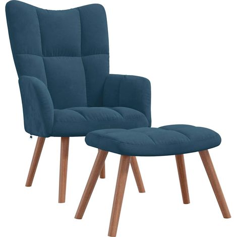 vidaXL Sillón de relax con taburete terciopelo azul (1/2)