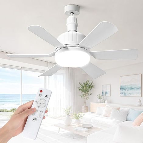 Ventilateur de Plafond avec Lampe avec Télécommande,40W Lampe Ventilateur Plafond avec Douille E27,Dimmable Ventilateur Plafond LED pour Chambre, Salon,3 Vitesses (E27-Blanc-A) (1/2)