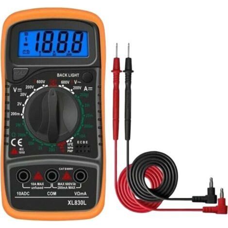 Multimetro digitale XL830L da 2000 conteggi, mini multimetro, tester per batterie, corrente, tensione, CA, CC, resistenza, cicalino, transistor, voltmetro, amperometro con schermo LCD retroilluminato. (1/4)