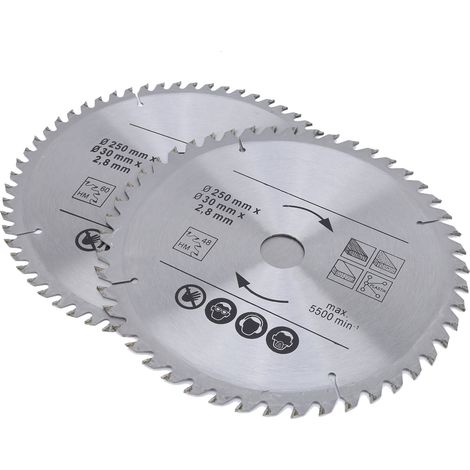 Lot de 2 lames de scie circulaires en carbure pour bois, aggloméré et contreplaqué, 25 cm (9,8 pouces). (1/5)