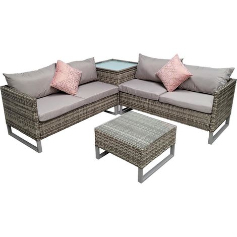 Signature Weave Lucy Wicker Corner Sofa Coffee Table Set & Storage Unit Grey (1/3)