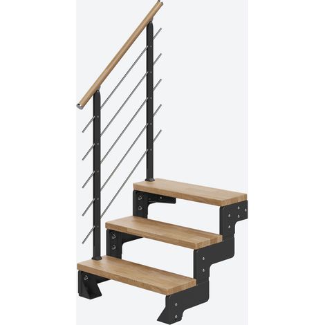 Dolle Modultreppe Gardentop Innen Eiche 3 Stufen 54-66cm Geschosshöhe 75cm Stufenbreite inkl. Geländer (1/4)