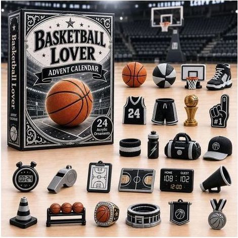 Calendrier de l'Avent basket-ball 2026 – Figurines 2D collector en boîte surprise – PVC résine – Décoration festive sportive