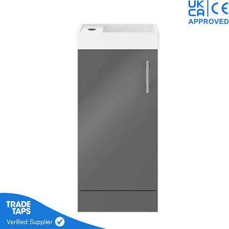 Grey Gloss Floor Standing Vanity Unit 400mm with No Tap (1/5)