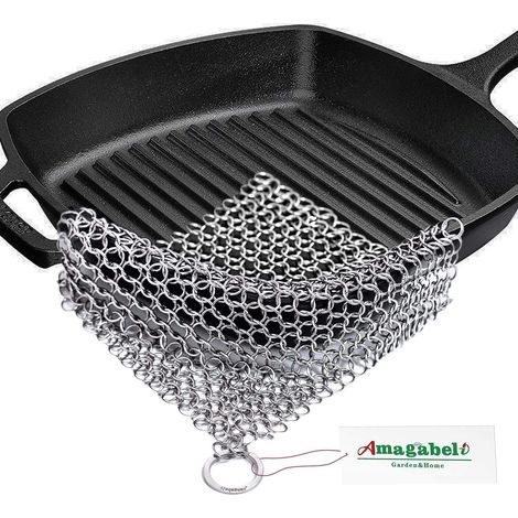 x 6 Fuß große Kettenbürste aus hochwertigem Edelstahl 316L zur Reinigung von Gusseisenpfannen, Woks und Schmortöpfen. Mit Aufhängeöse. Rechteckiges Modell 316 Cs03. (1/5)
