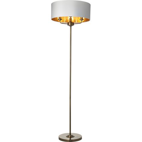 Endon Highclere Lampada da terra con base e paralume, piastra in ottone anticato, tessuto bianco vintage (1/5)
