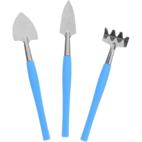Ensemble de spatules de jardinage (3 pièces) avec manches ergonomiques. Utilisées pour ameublir la terre, planter et désherber. (1/5)