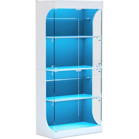 Vitrina de cristal blanca 80 x 35 x 165 cm con LED, puertas de vidrio y sensor