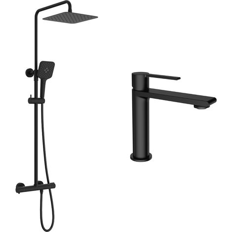 Ensemble mitigeur lavabo + Colonne de douche Couleur Noir mat
