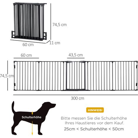 Enclos pour chiots 2 en 1 barrière pliable en 5 pièces avec porte pour chiens petits et moyens,parc DIY 300 x 74,5 cm noir métallique