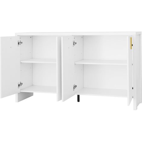 Buffet moderne blanc avec poignées dorées et étagères réglables, 140 x 38 x 80 cm (1/5)