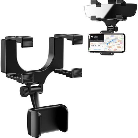 Support de Téléphone - Universel - Rétroviseur de Voiture - Rotatif 360 Degrés - Utilisation à Une Main - Noir (1/4)