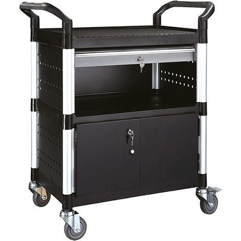 Carrello in PP e alluminio - 3 piani - 1 cassetto - 1 cassetta di sicurezza - S4T
