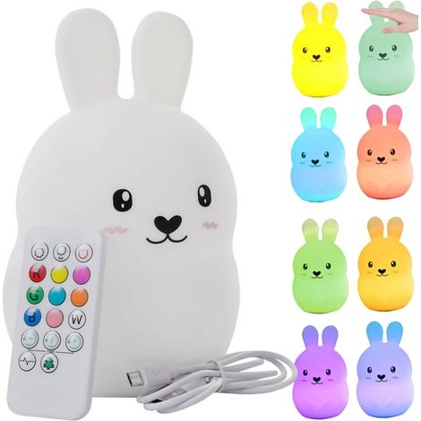 Veilleuse lapin en peluche / Couleurs RGB changeantes - Silicone - 18,5 cm (1/5)