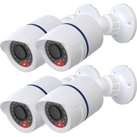 Caméra dôme factice factice simulée de sécurité CCTV intérieur extérieur avec une lumière LED, autocollant d'avertissement d'alerte de sécurité, 4 paquets, blanc (1/5)