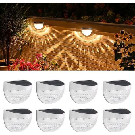 Lot de 8 lampes solaires pour clôture, éclairage LED sans fil pour clôture et jardin, décoration extérieure (blanc chaud) (1/5)