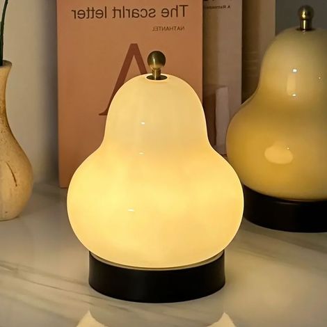 Lampe de table en forme de poire, lampe de chevet, veilleuse tactile portable rechargeable en verre
