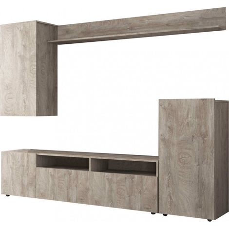 Parete Attrezzata Soggiorno Bridge 207x34x170 h cm in Truciolare bilaminato Rovere grigio (1/5)