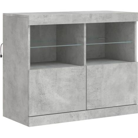 Buffet de Cuisine avec Éclairage LED Intégré, Meuble Rangement Gris Effet Béton Moderne 81x37x67 cm pour Salon et Salle à Manger (1/5)