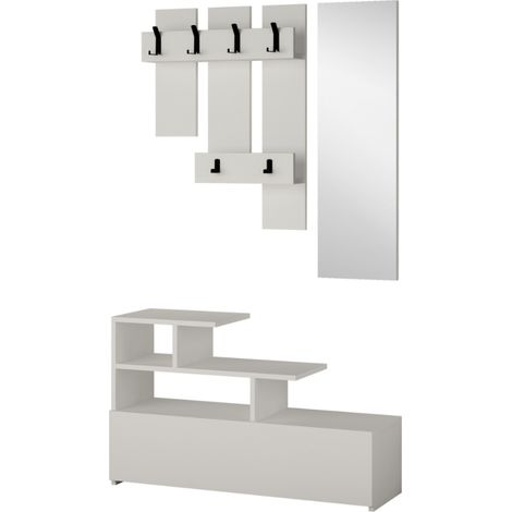 Mueble recibidor efecto madera con perchero, almacenaje y espejo MESTY