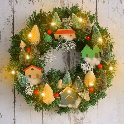 Couronne De Noël - 35 Cm - En Plastique - Avec Lumières Led Intégrées - Pour Porte D'Entrée Fenêtre Mur Décoration Intérieure Extérieure - 1 Pièce (1/4)