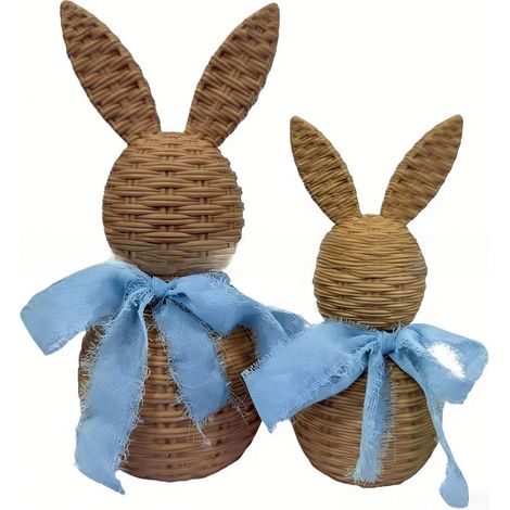 Décorations de Lapins en résine Effet rotin, Statues de Lapins, Figurines, Ornement pour la Maison, de Pâques, décorations de Table, centres de Table (1/5)
