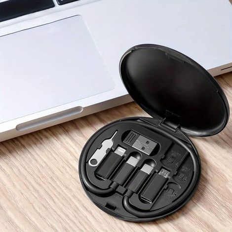 Tragbares Multifunktions-Reise-Ladekabel, Datenkabel-Aufbewahrungsbox, 60-W-Schnellladefunktion, 4-in-1-Universal-Handyhalterung mit mehreren Aufsätzen - Crezuo