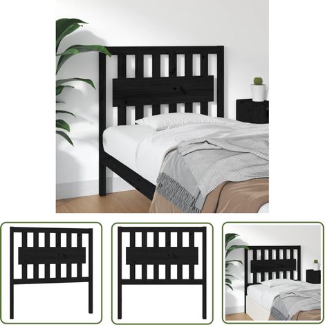 SKM Tête de lit Noir 95,5x4x100 cm Bois massif de pin (1/5)