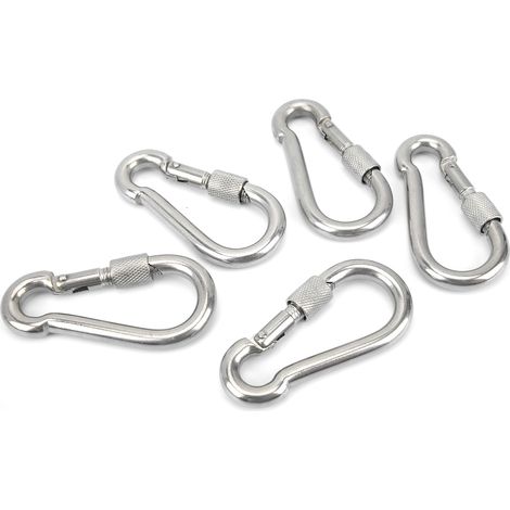 Mousqueton de Sécurité 80mm avec Fermoir à Ressort et Écrou - Lot de 5 pour Escalade et Randonnée (1/5)